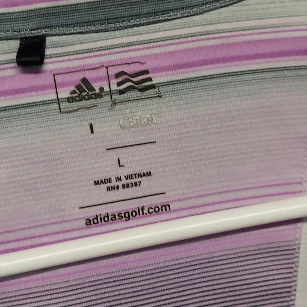 Adidas Polo Shirt Mens Large Purple‎ & Gray Stripe Golf Climacool